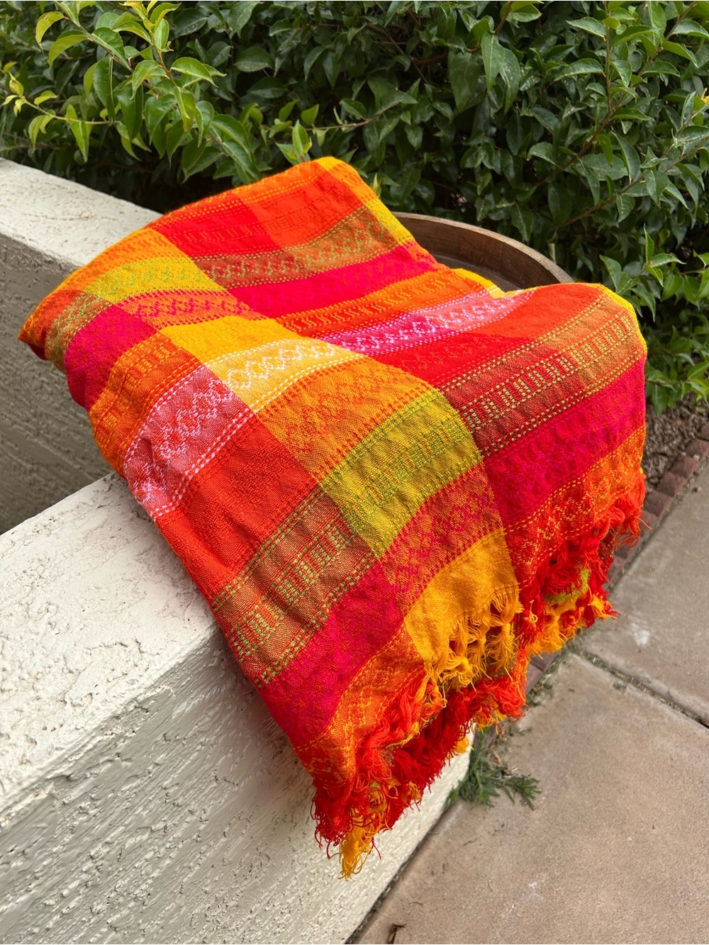 Vibrant Handwoven Orange Pink Yellow Red tablecloth